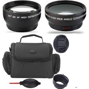 52MM Accessory Kit 0.43x Wide Angle + 2.2X Telephoto Lens + Bag, Rubber Lens Hood for Sony FDR-AX33 4K Ultra HD Camcorder