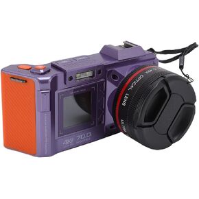 4K Digital Camera, HD 70MP 50X Zoom DSLR Camera with Double Screen, Auto Focus, Wide Angle, Flash, Hot Shoe Interface, for Travel Vlog (Violet)