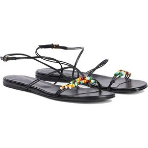 Open Flat Sandals for Women Round Toe Strappy Ankle Buckle Summer Beach Dress Sandals