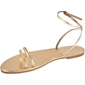 GORGLITTER Women's Strappy Flat Sandals Ankle Strap Open Toe Dressy Summer Flats Sandal