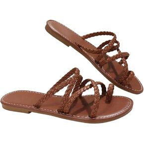 Gorglitter Women's Lofered Toe حلقة بنية اللون البني الأنيق شقق strapp