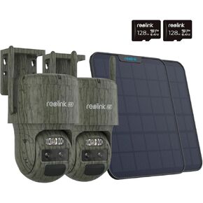 REOLINK Trackmix LTE Trail(2 Pack)- 4K Dual Lens Cellular Trail Secuirty Camera, 4G LTE, Auto Tracking Solar Powered Camera with 6X Hybrid Zoom, No-Glow IR, IP66 for Wildlife(128GB SD Card Included)