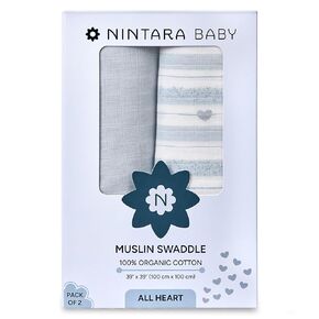 Nintara Baby Swaddle - 100% Organic Premium Muslin Cotton, 39" x 39", Ultra-Soft, Breathable & Lightweight, Multipurpose, Unisex, Hypoallergenic, Gifts for Newborn Babies, Pack of 2