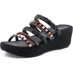 Azura Women's Laming Jewely Slide Sandals - Suede Upper ، chorishments crystal ، تصميم إسفين المنسوج ، مصنوع في الهند in Kuwait