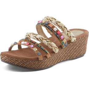 Azura Women's SHINYCHIC Jeweled Slide Sandals – Suede Upper, Crystal Embellishments, Woven Wedge Design, Made in India
