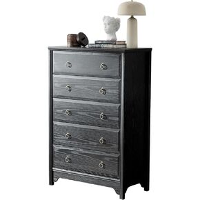 Solid Wood Dresser for Bedroom- Natural Wood Veneers & Water Based Paint Finished- Vintage Chests of Drawers, 5 Drawer Tall Dresser (Antique Gray) in Saudi Arabia