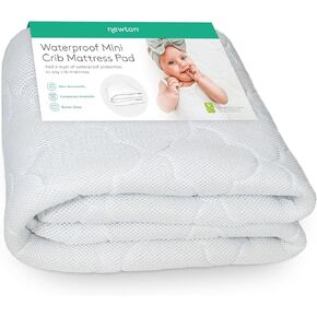 Newton Baby Waterproof MINI Crib Mattress Pad | Ultra-Breathable Quilted Layer for Comfort & Universal Fitted Skirt for Secure Fit | Machine Washable | MINI Crib Mattress Protector Pad, 1 Pack
