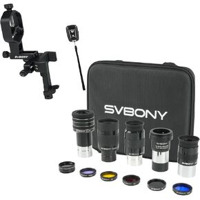 SV214 Pro 3-Axis Adjustable Phone Adapter for Telescope, Spotting Scope Binoculars Bundle with SV233 12 Piece Telescope Accessory Kit Planetary Eyepiece, Barlow Lens, Filters for Astronomical Visual