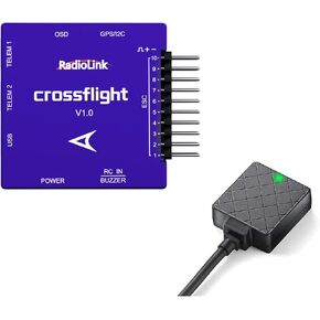 Radiolink Crossflight Flight Controller and M8N TS100 GPS Compass Module, 10 PWM Output OSD Module Integrated, Vibration Damping Mini Size FC for Plane/3-8 Copters/Helicopter/Car/Boat/Submarine/Radart