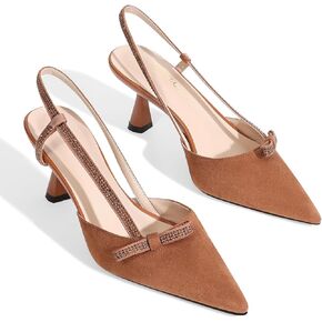 Women's Pumps Kitten Heels Closed Toe Rhinestone Slingback Pointed Toe Dress Shoes for Women Low Heel Bow Tie Comfortable Bridal Wedding Prom