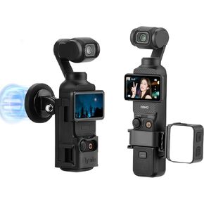 Pocket 3 Magnetic Mount & Mini Light, Magnet Bracket Expansion Adapter Holder with Cold Shoe on Car and Fill Lighting Cold Hot Shoe LED Vlogging Light Attachment for Pocket 3 Accessories