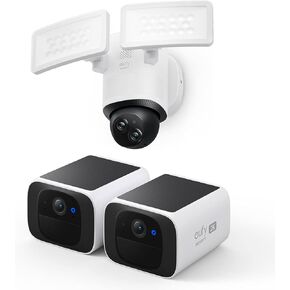 eufy Security S220 SoloCam 2-Cam Pack, Solar Security Camera, Wireless Outdoor Camera Floodlight Camera E340 Wired, 360° Pan and Tilt
