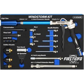 FIRSTINFO TOOLS FIT YOUR NEEDS A18569KUS Adjustable Air Flow | Two-Way Taiwan Air Blow Gun Windstorm Master Kit