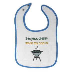 Toddler & Baby Bibs Burp Cloths I'm Just Chillin While My Dad Grilling BBQ Grill Master is Cotton Items for Girl Boy Gifts Ag White Red Design Only