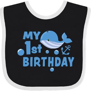 inktastic Nautical My 1st Birthday with Blue Whale and Anchor Baby Bib