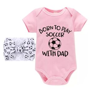 J & J Boutiques Soccer Pink Onesie & 7 "Bow Headwrap - 6 أشهر