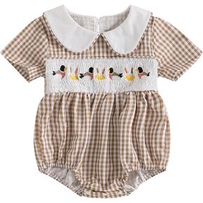 Infant Boy Girl Smocked Duck Romper Short Sleeve Babydoll Collar Bodysuit Newborn Mallard Duck Hunting Baby Clothes