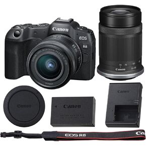 Canon EOS R8 Mirrorless Camera RF 24-50mm f/4.5-6.3 is STM Lens and RF-S 55-210mm f/5-7.1 is STM Lens Kit.