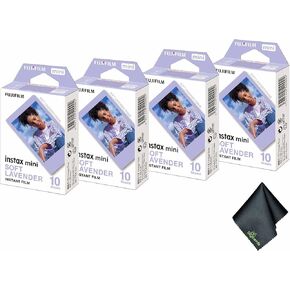 FUJIFILM Instax Mini لافندر لافندر فيلم فوري (40 عرضًا) + قطعة قماش تنظيف الألياف الدقيقة
