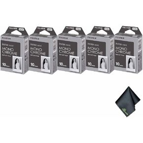 Fujifilm Instax Mini Monochrome Film (50 تعرضًا) + قطعة قماش تنظيف الألياف الدقيقة