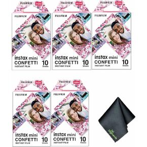 FUJIFILM INSTAX MINI Confetti Instant Film (50 Exposures) + Microfiber Cleaning Cloth