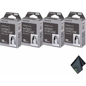 Fujifilm Instax Mini Monochrome Film (40 عرضًا) + قطعة قماش تنظيف الألياف الدقيقة
