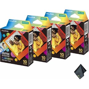 FUJIFILM INSTAX Square Rainbow Instant Film (40 Exposures) + Microfiber Cleaning Cloth