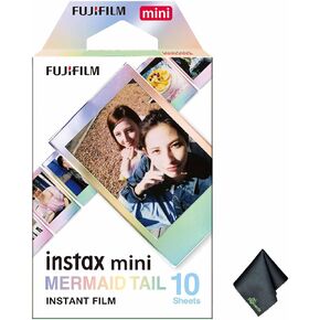 Fujifilm Instax Mini Mermaid Tail Film (10 تعرض) + قطعة قماش تنظيف الألياف الدقيقة