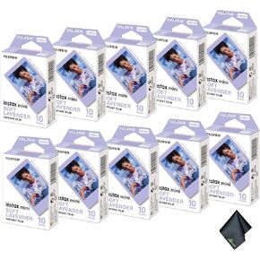 FUJIFILM INSTAX MINI Soft Lavender Instant Film (100 Exposures) + Microfiber Cleaning Cloth