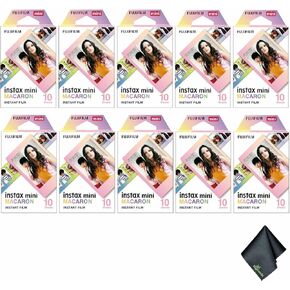 Fujifilm Instax Mini Macaron Form (100 تعرض) + قطعة قماش تنظيف الألياف الدقيقة
