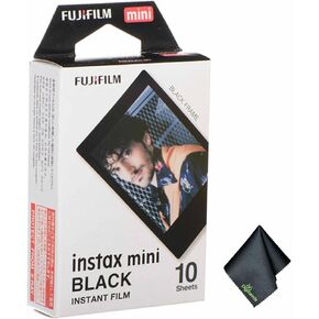 FUJIFILM INSTAX MINI Black Instant Film (10 Exposures) + Microfiber Cleaning Cloth