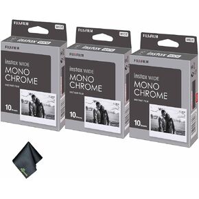FUJIFILM INSTAX Wide Monochrome Instant Film (30 Exposures) + Microfiber Cleaning Cloth