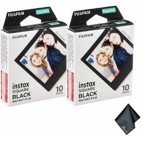 FUJIFILM INSTAX Square Black Instant Film (20 Exposures) + Microfiber Cleaning Cloth