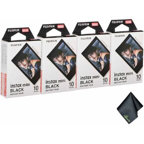 FUJIFILM INSTAX MINI Black Instant Film (40 Exposures) + Microfiber Cleaning Cloth