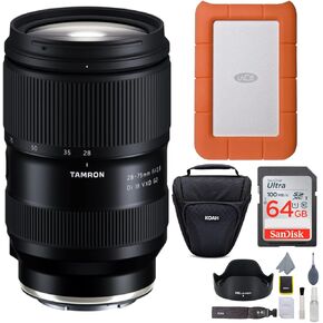 Tamron Di III VXD G2 28-75mm f/2.8 Lens for Sony E-Mount Bundle with 1TB External Portable Hard Drive, Camera Case and Accessory, and 64 GB Memory Card(4 Items)