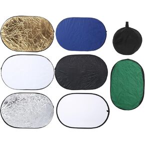 7 in 1 Oval Reflector 60x90cm with Carrying, Portable Collapsible Multi Color for Photography Lighting, Indoor Outdoor Use, Nylon Material, 7 Reflective Surfaces: Silver