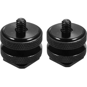 2-Pack Hot Shoe to 1/4"-20 Adapter - Converts Camera Flash Mount to Tripod Thread. Compatible with DSLR rigs, Lights & Accessories. Durable Aluminum Construction.