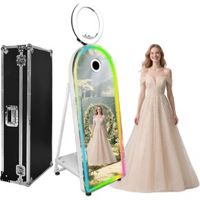 Mirror Photo Booth with 32" Touchscreen Photobooth Machine,Ring Light,DSLRBooth,RGB Fill Light,Flight Case for Wedding Parties Events (Machine+Mini Printer)