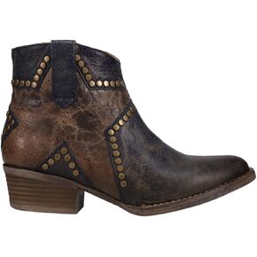 Corral Boots Womens Blue Star Inlay Studded Ankle Zippered Casual Boots Ankle Low Heel 1-2" - Brown