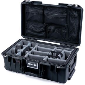 Pelican Air 1535 Carry-on Case by ColorCase - Black - Medium Size Waterproof Case with Gray Padded Microfiber Dividers & Mesh Lid Organizer - Black Handles & TSA Locking Latches