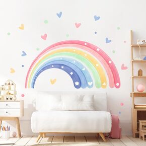 59"x30" Large Rainbow Wall Decals for Girls Nursery Watercolor Rainbow Wall Mural Stickers Peel and Stick Wall Art Decor for Kids Toddlers Bedroom Playroom Classroom