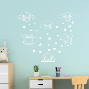 Vinyl Art Decal Decor - Cinamoroll - 7" to 5" Each - Cute Trendy Inspiring Lovely Design for Girls Boys Bedroom Closet Playroom Nursery Kinder Daycare Living Room Wall Sticker (White)