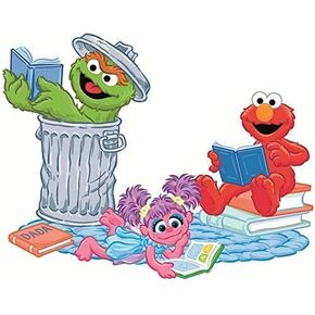 Elmo Abby Oscar Decal Book Reading Books Sesame Street Street Deflible Wall Sticker Peel Self Stick لاصق الفن المنزل