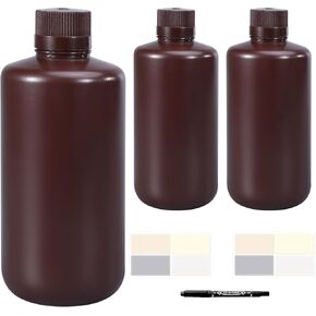 Storage Bottles, 3PCS 1L Brown Darkroom Containers with 8 Labels, 1000ml