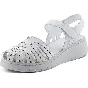 Spring Step Women's GALAVIS Leather Wedge Sandals – Closed-Toe Sporty Sandal with Hook-and-Loop Closure and Cushioned Footbed
