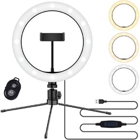 Bright Selfie Ring Tri-Color Light Compatible with Your BlackBerry Bold 9930 (Non-Camera) 10 Inch with Remote for Live Stream/Makeup/YouTube/TikTok/Video/Filming (Dimmable/Adjustable)
