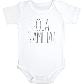 Hola Familia Pregnancy Announcement Bodysuit in Spanish| Surprise Baby Jumpsuit for the Family (Size 0-3 Months), White