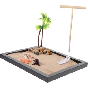 Vaguelly 1set Mini Zen Garden Sand Table Ornament Japanese Beach Landscape Decor for Desktop Coastal Meditation Relief
