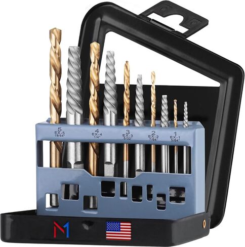 Left Hand Drill Bit Set - 10 pc, Silver & Gold - Metal Extractor Bits to Remove Stripped Broken Screws & Bolts w/Iron Storage Case in Saudi Arabia