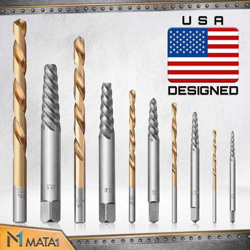 Left Hand Drill Bit Set - 10 pc, Silver & Gold - Metal Extractor Bits to Remove Stripped Broken Screws & Bolts w/Iron Storage Case in Saudi Arabia